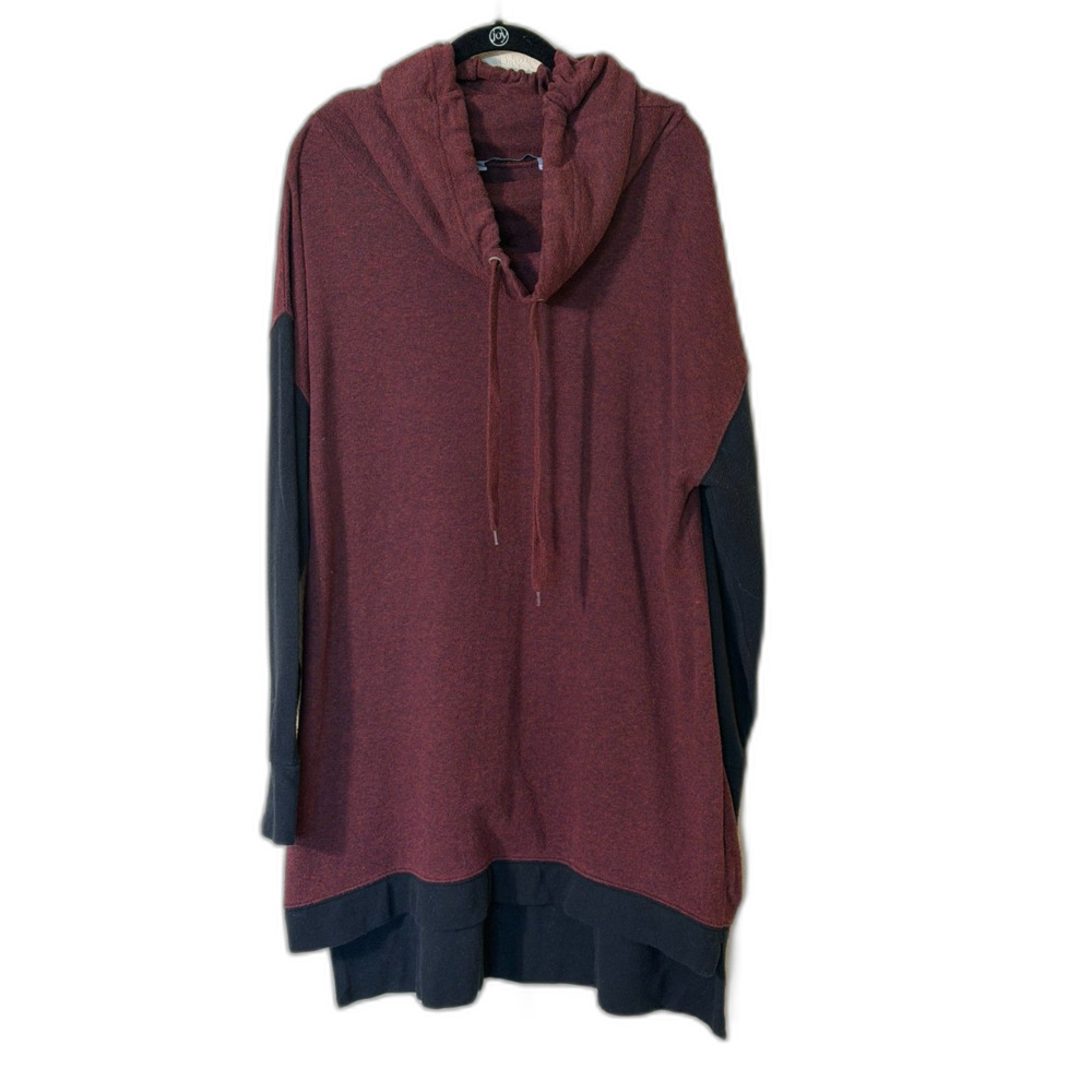 Hugs Soft Surroundings Maroon Black 38132 Cowl Neck Pullover Sweater XL Women